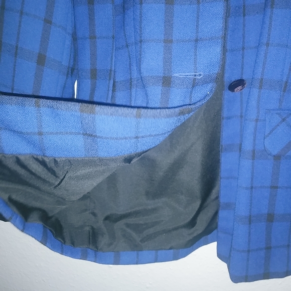 Bianca Nygard 6 Wool Blend Black Blue Plaid Blazer Coat - Picture 4 of 10